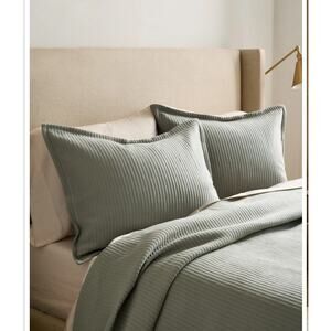 Quince Organic Ribbed Cotton King Sham Set Dried Sage #21